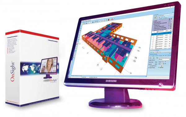 OnSight on-screen takeoff software box and monitor with screenshot of OnSight workspace